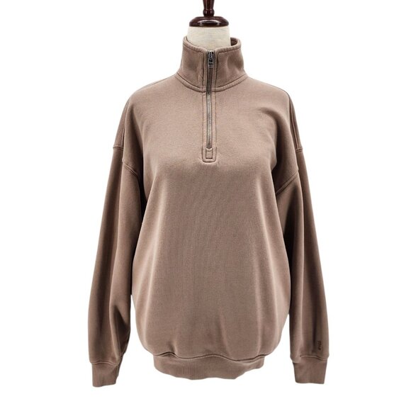Aritzia TNA Cozy Fleece Womens XS Sweatshirt 1/4 Zip Tan Pullover Long Sleeve - Picture 11 of 11
